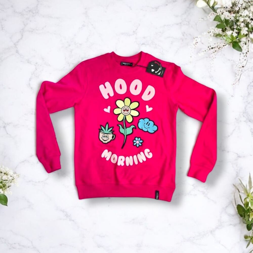 Roku‎ Studio Hot Pink Hood Morning Crewneck Sweatshirt NWT Small
